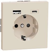 Розетка с заземлением +2xUSB тип A+C без рамки Schneider Electric Merten D-Life 1-м. сахара картинка